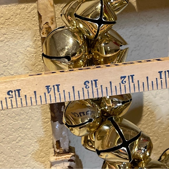 Pottery Barn gold jingle bell wreath with burgundy ribbon 12” - Picture 7 of 7